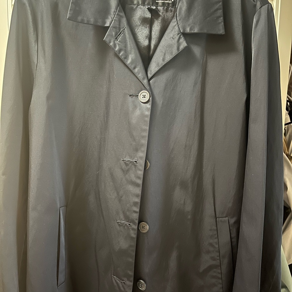 Black Weatherproof Garment Factory Button-Up Mid length Trench rain jacket
